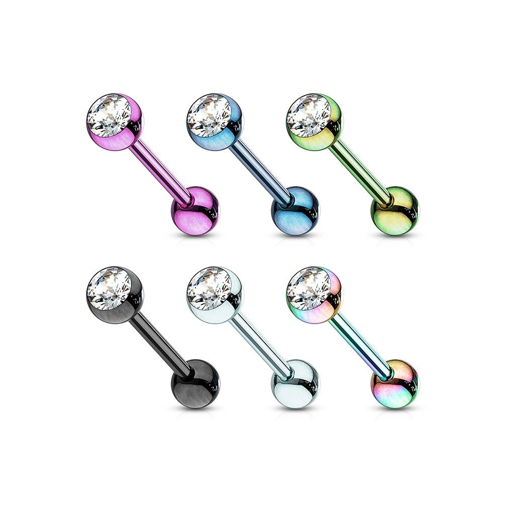 Titanium Plated Over 316L Surgical Steel 14 GA 5/8" Barbell with Clear Gem