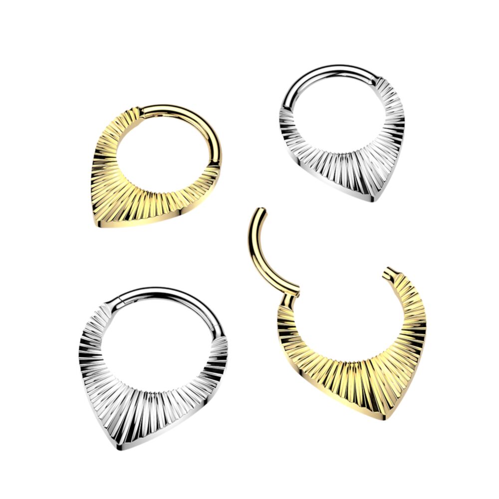 Titanium Teardrop Shaped Hinged Segment Hoop Ring With Diamond Cuts