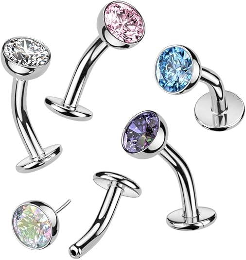 Titanium Threadless Floating Base Belly Button Ring With Bezel Set CZ Ball Top