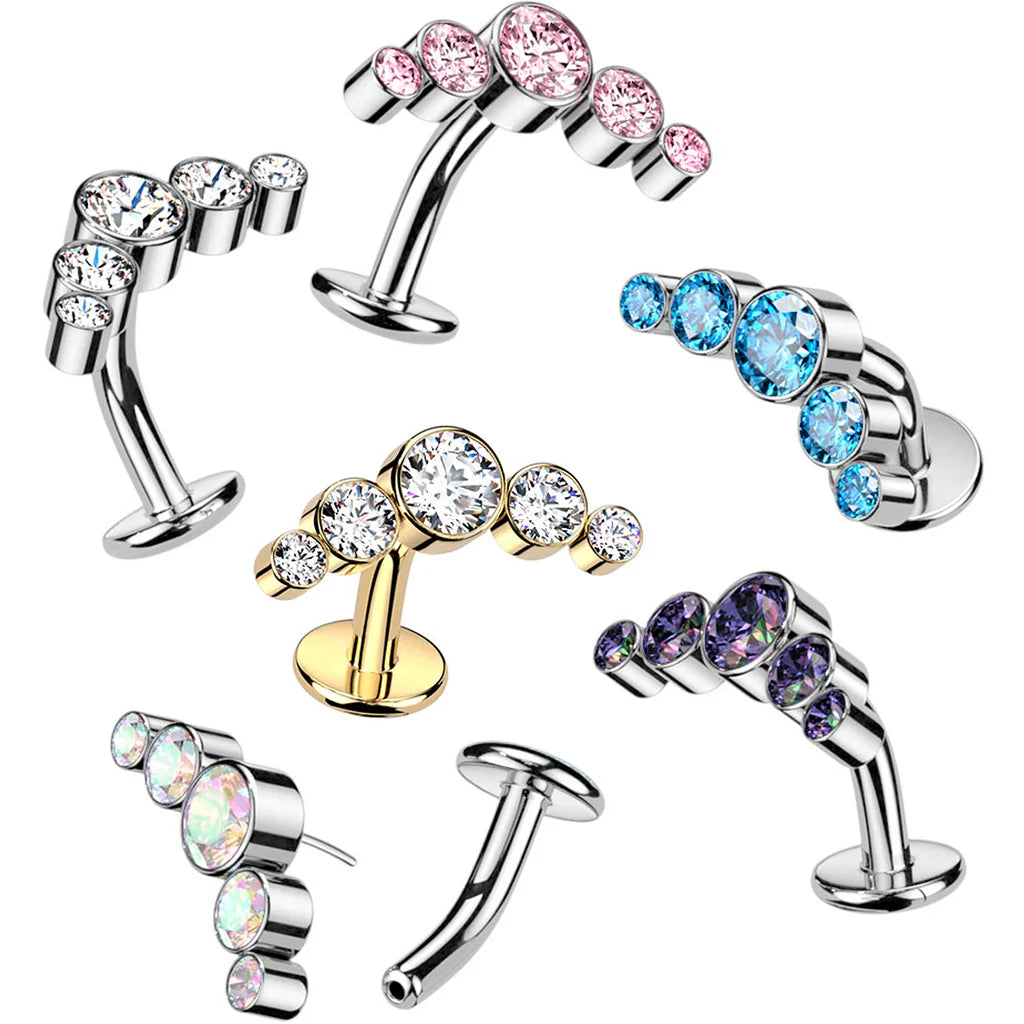 Titanium Threadless Floating Belly Button Ring With 5 Round Bezel Set CZ Curve Top