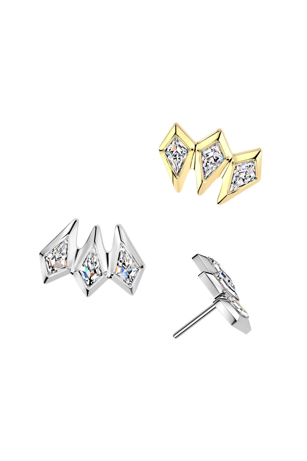 Titanium Threadless Push In 3 CZ Spears Top