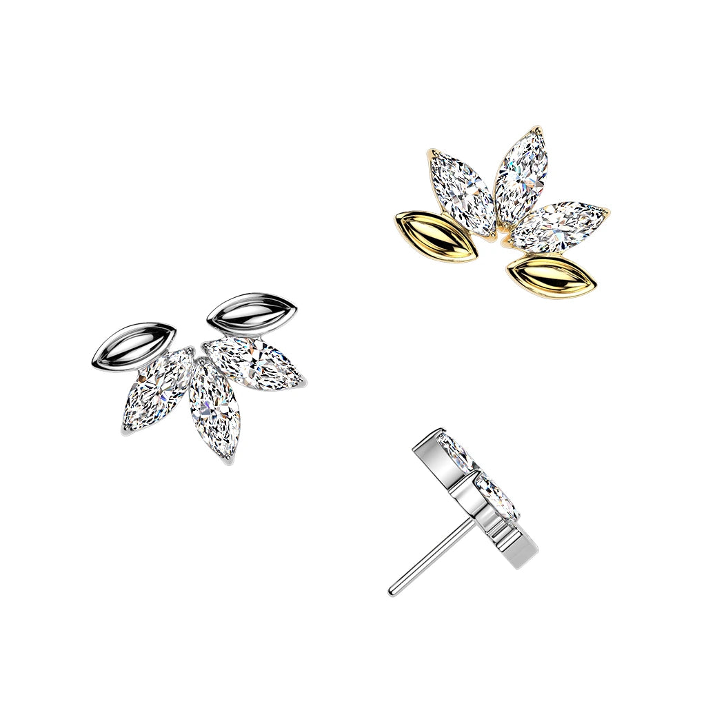 Titanium Threadless Push In 3 Marquise CZ Leaf Top