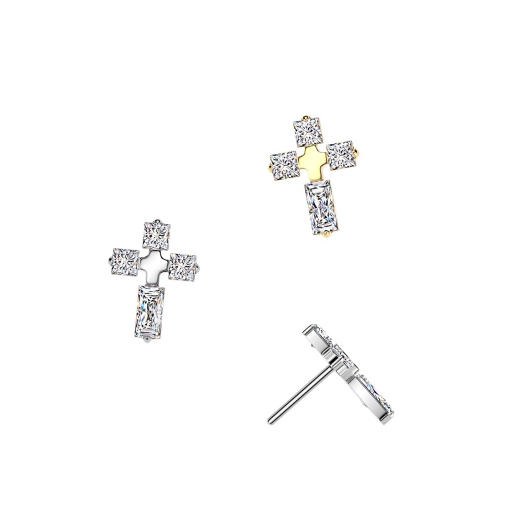 Titanium Threadless Push In 4 CZ Cross Top