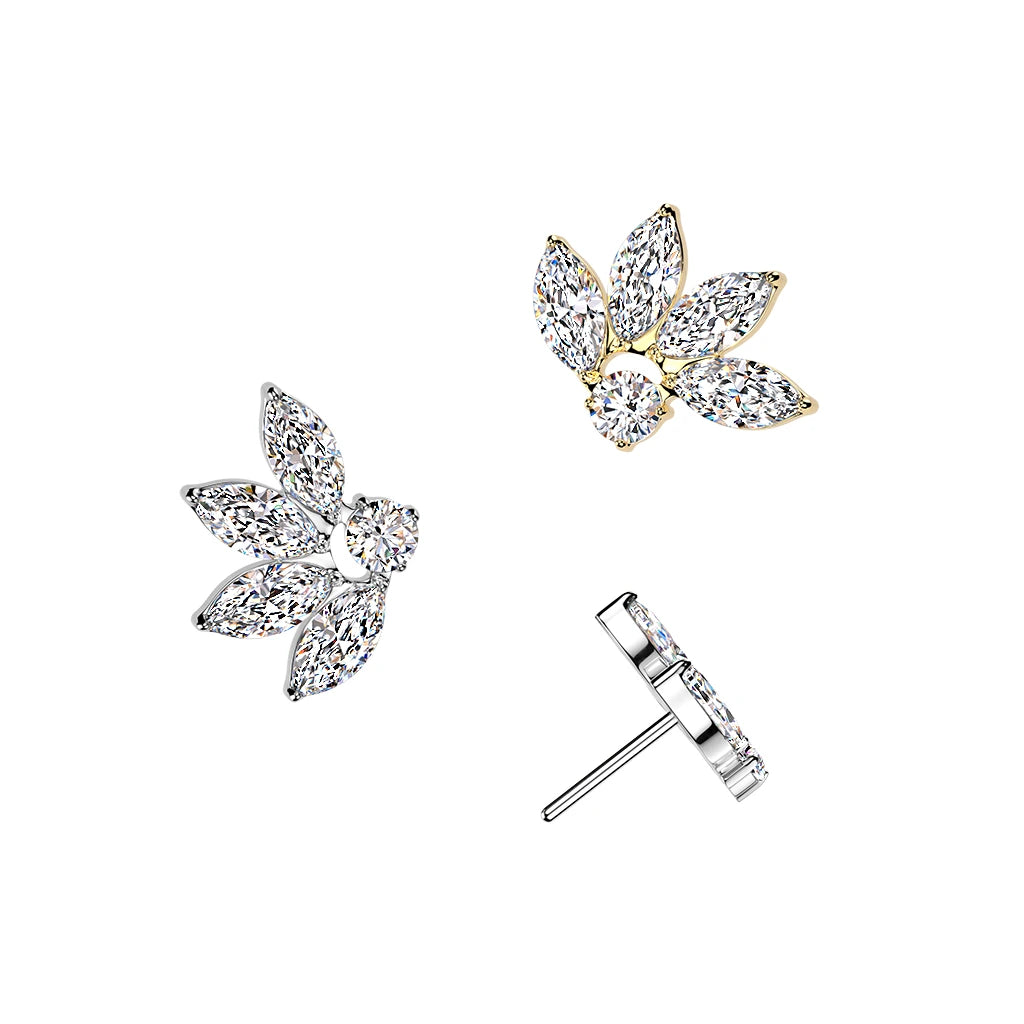 Titanium Threadless Push In 4 Marquise CZ Fan With Round CZ Top