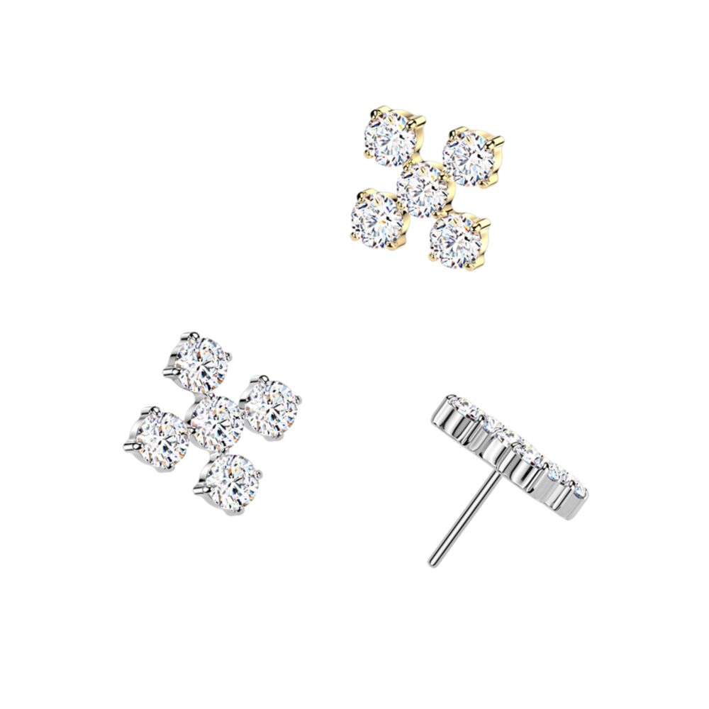Titanium Threadless Push In 5 CZ Cross Top