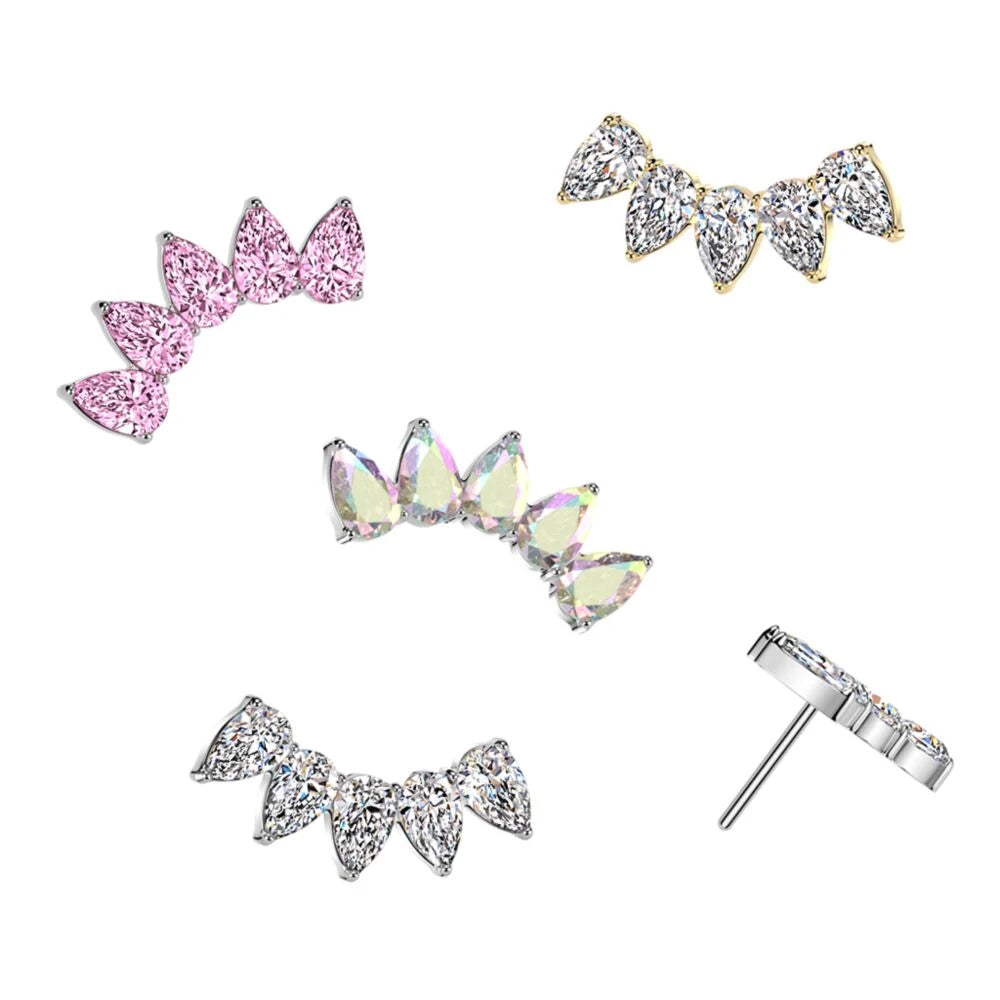 Titanium Threadless Push In 5 Pear CZ Fan Top