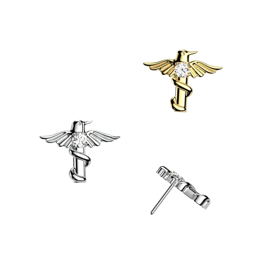 Titanium Threadless Push In Bird and Round CZ Top
