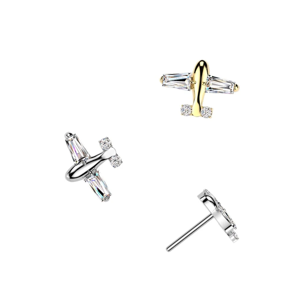 Titanium Threadless Push In CZ Airplane Top
