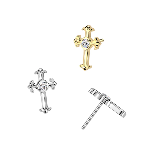 Titanium Threadless Push In CZ Center Celtic Cross Top