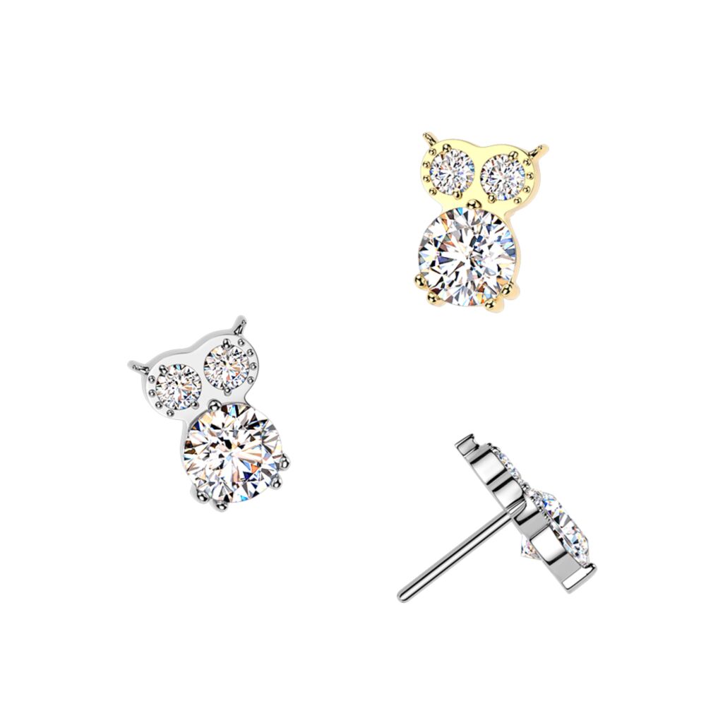 Titanium Threadless Push In CZ Owl Top