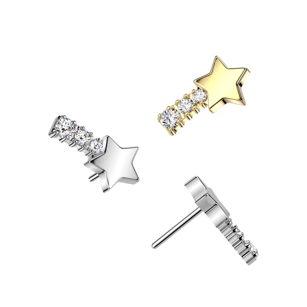 Titanium Threadless Push In CZ Shooting Star Top