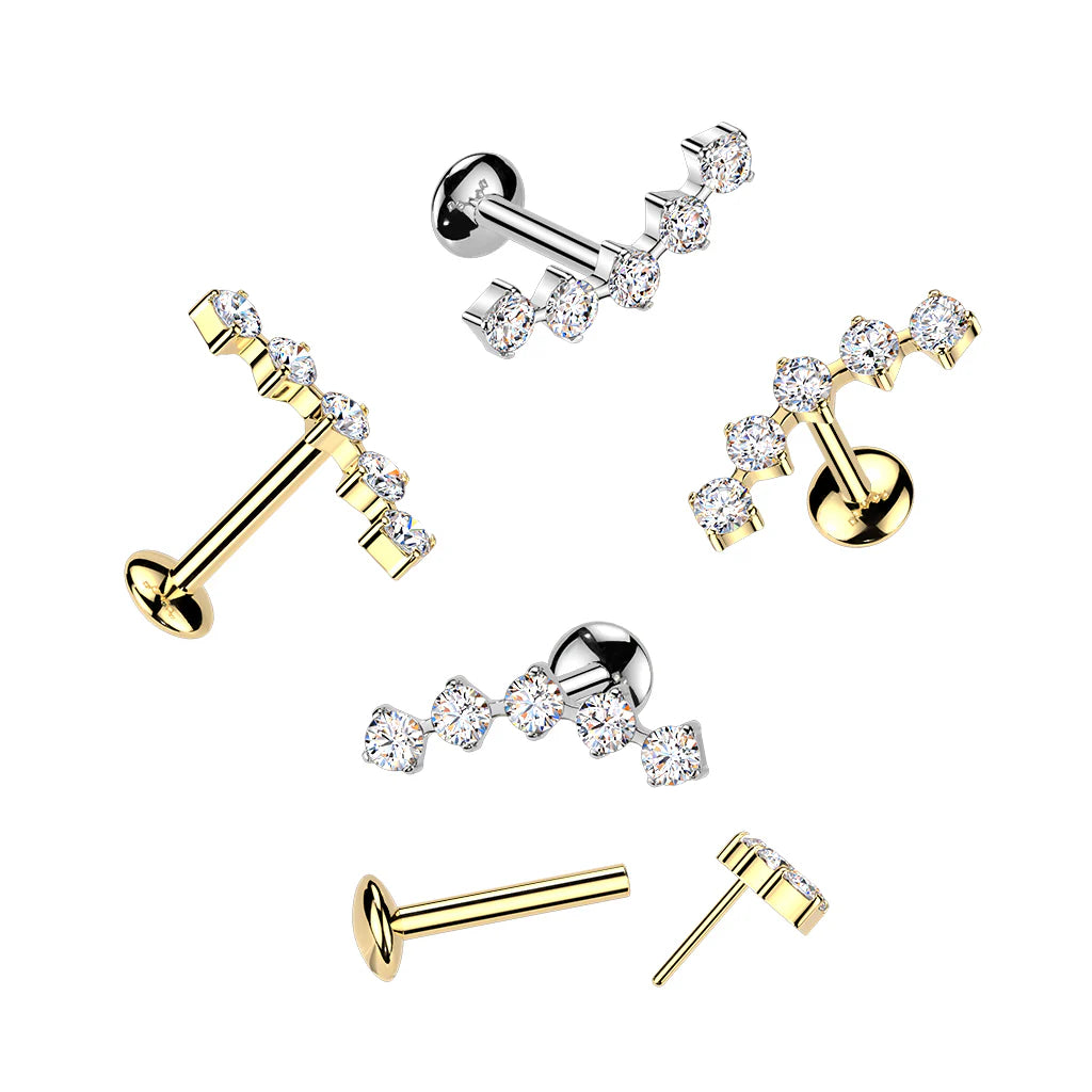 Titanium Threadless Push In Convex Base Labret With Curved Moissanite Top