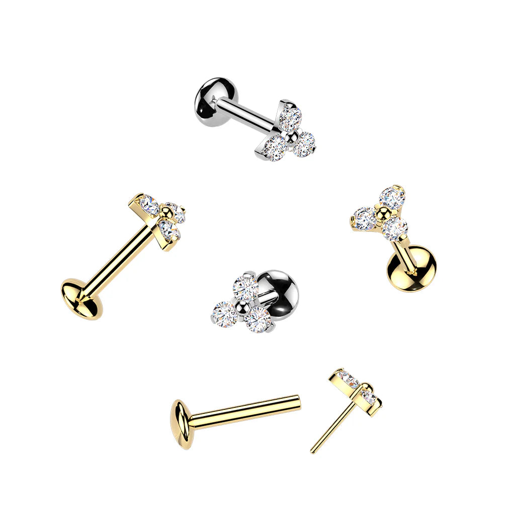 Titanium Threadless Push In Convex Base Labret With Trinity Moissanite Top