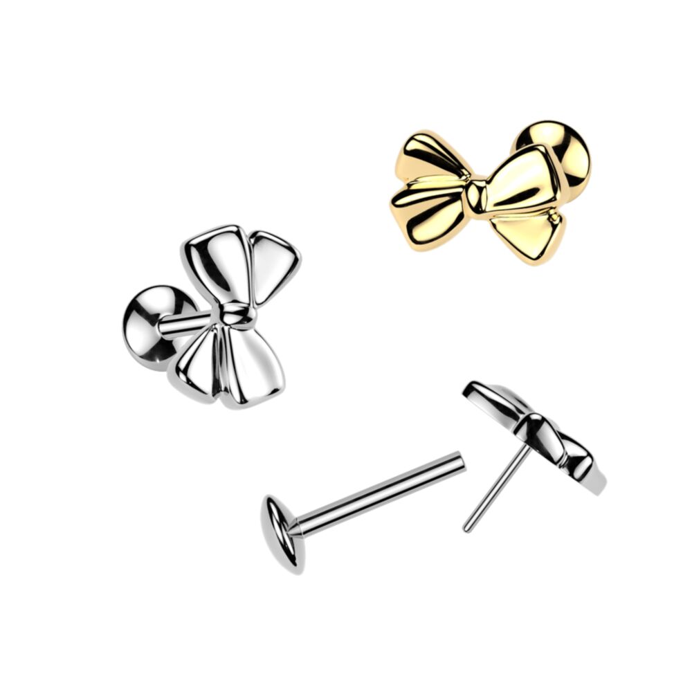 Titanium Threadless Push In Convex Base Stud With Ribbon Top