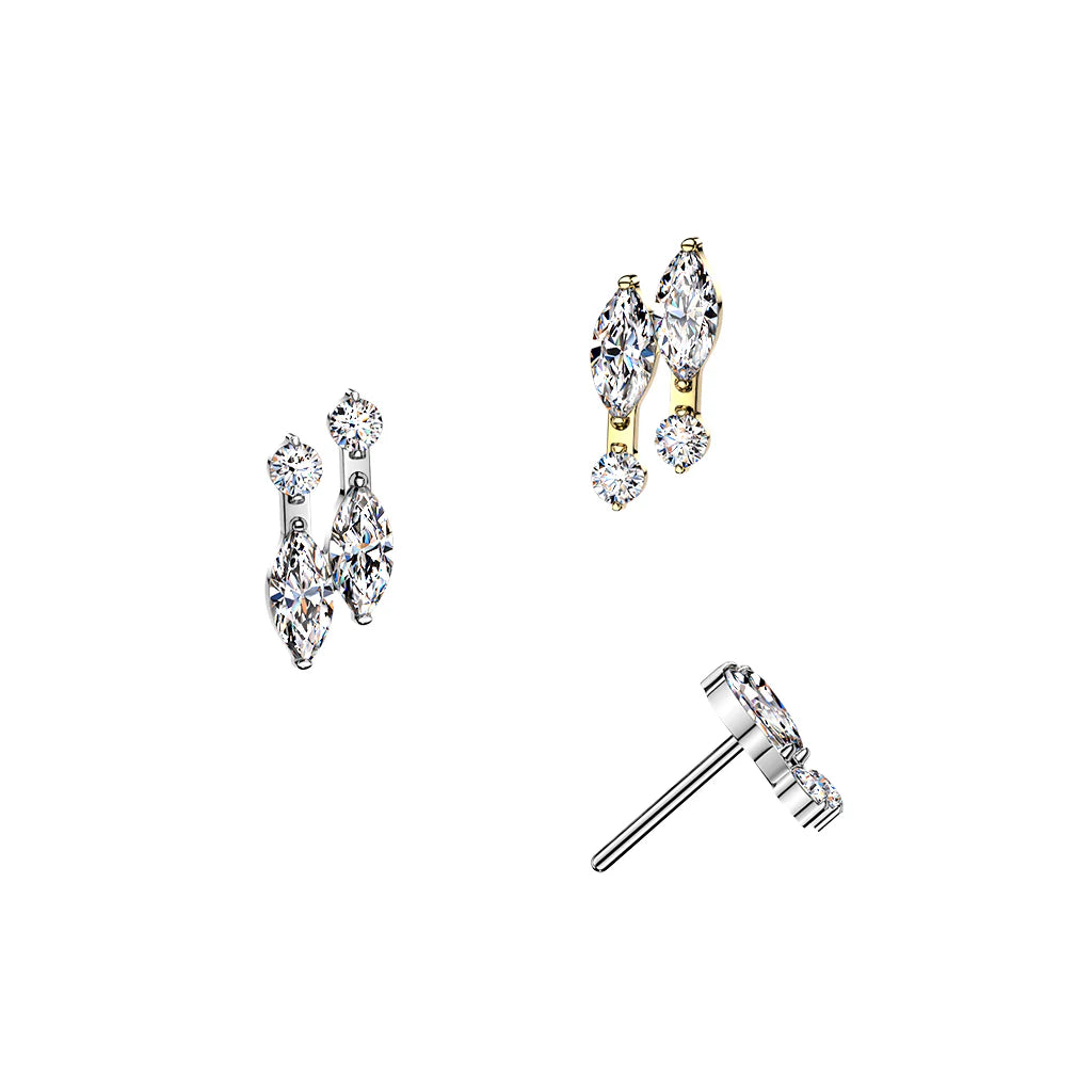 Titanium Threadless Push In Double Marquise and Round CZ Top