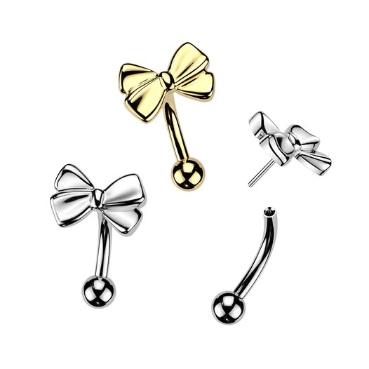 Titanium Threadless Push In Eyebrow Curved Barbell With Ribbon Top