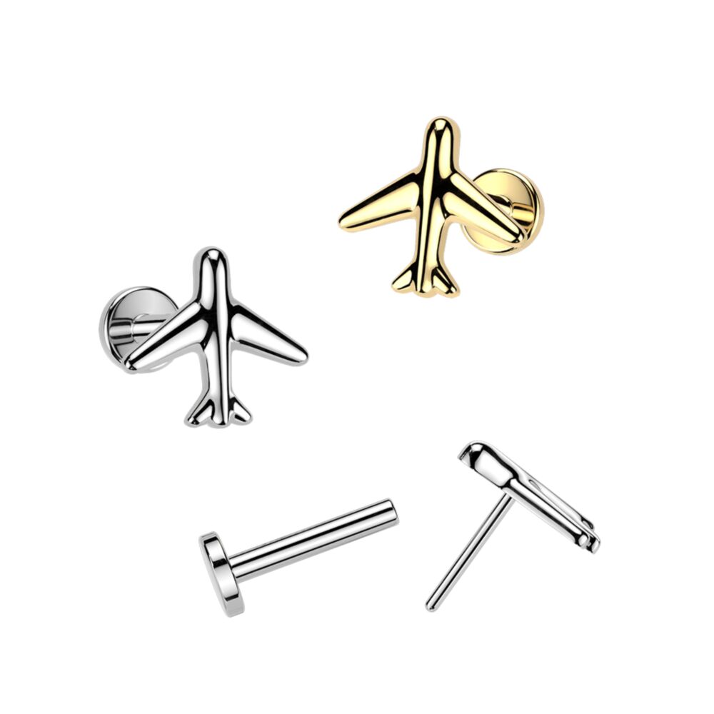Titanium Threadless Push In Flat Back Earring Stud With Airplane Top