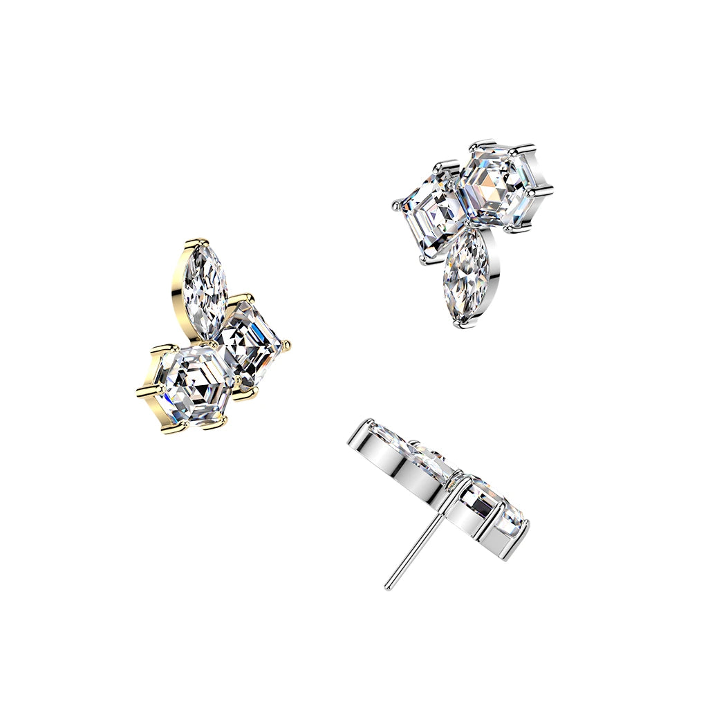 Titanium Threadless Push In Hexagon, Diamond, & Marquise CZ Cluster Top