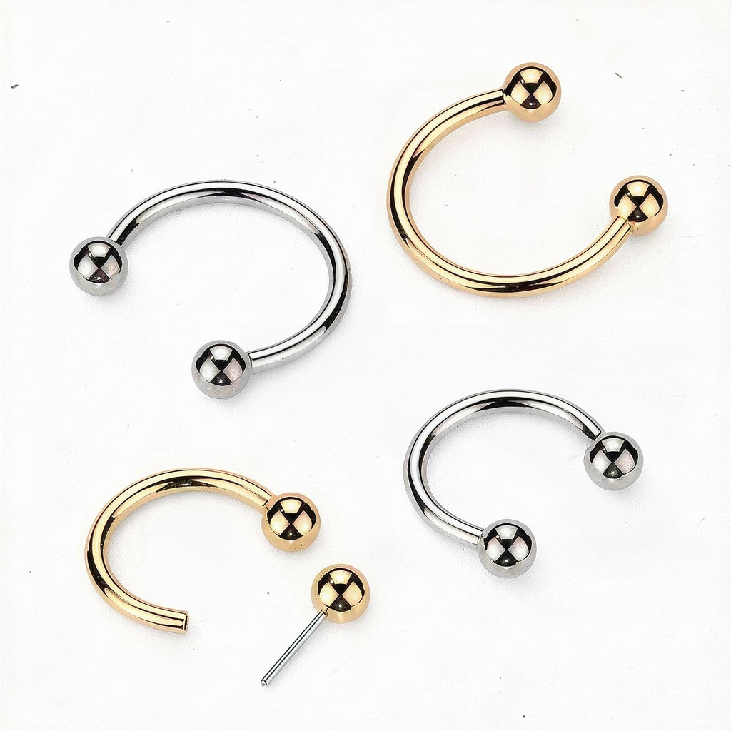 Titanium Threadless Push In Horseshoe With One Fixed Ball