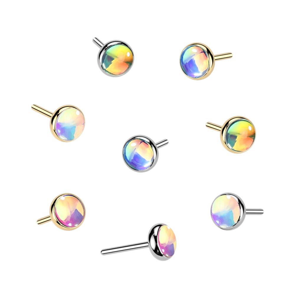 Titanium Threadless Push In Iridescent Stone Top