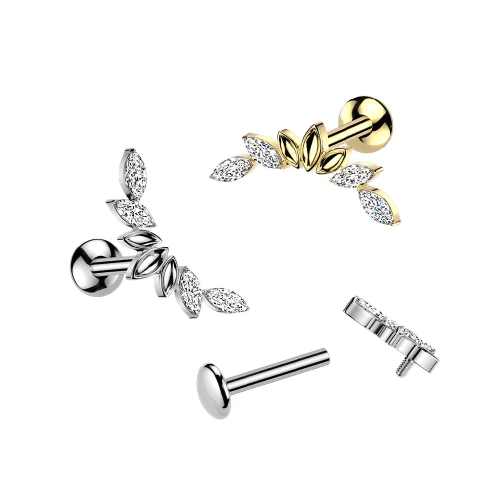 Titanium Threadless Push In Marquise CZ Wings Top