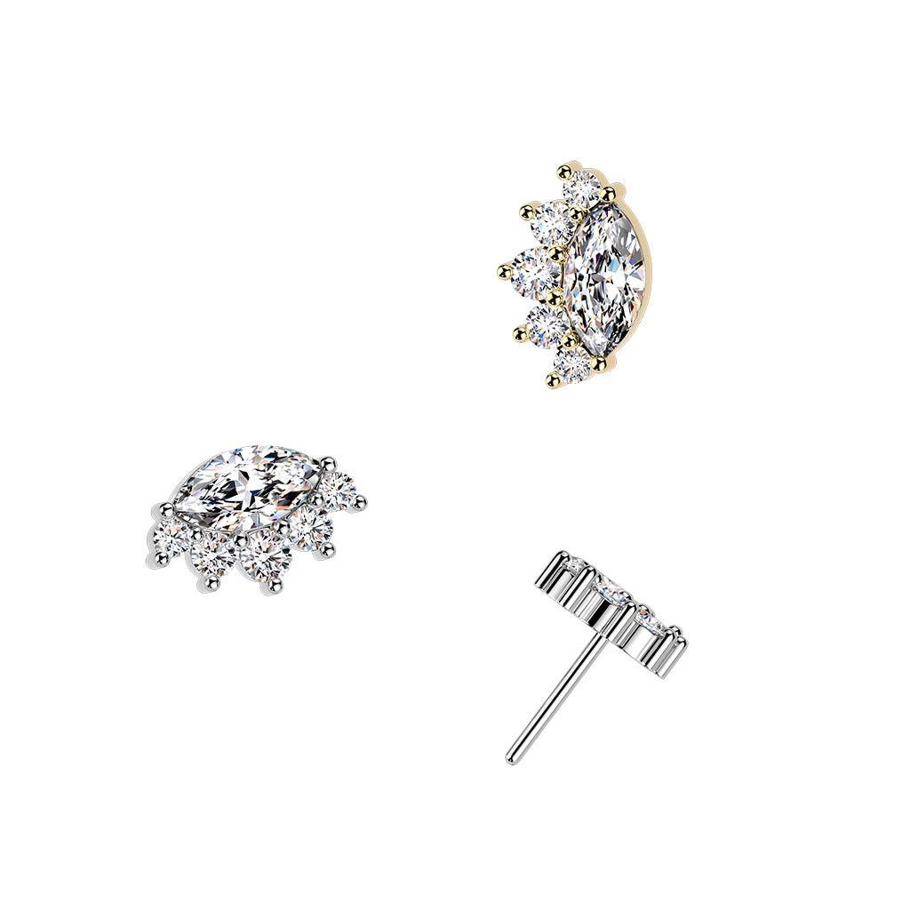 Titanium Threadless Push In Marquise & Round CZ Cluster Top