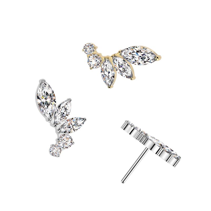 Titanium Threadless Push In Marquise & Round CZ Curved Top