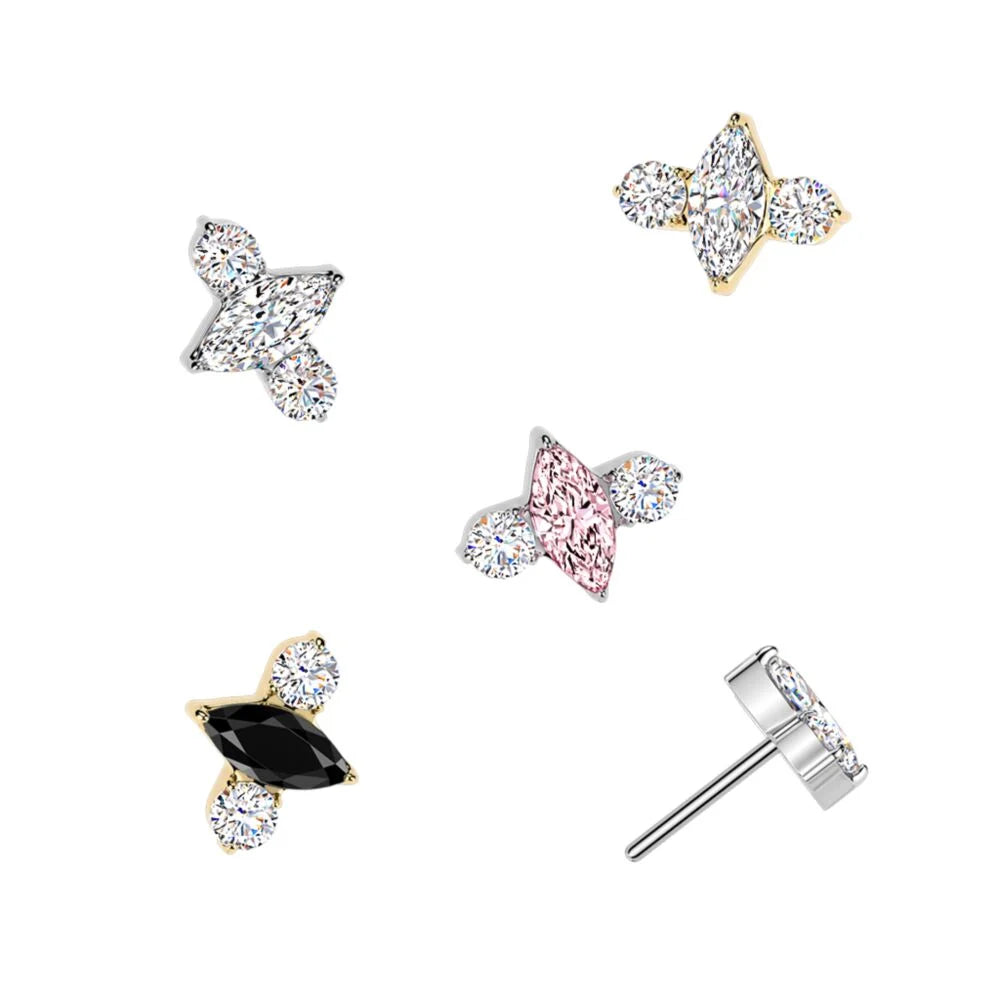 Titanium Threadless Push In Marquise & Round CZ Top