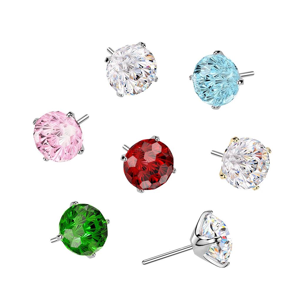 Titanium Threadless Push In Prong Set Fireworks Cut CZ Top