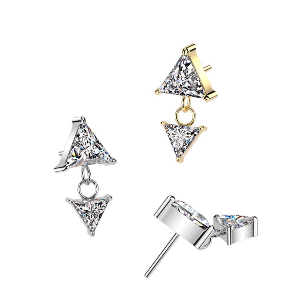 Titanium Threadless Push In Prong Set Triangle CZ Top & Dangle