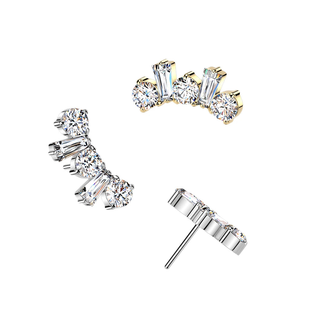 Titanium Threadless Push In Round and Baguette CZ Crown Top