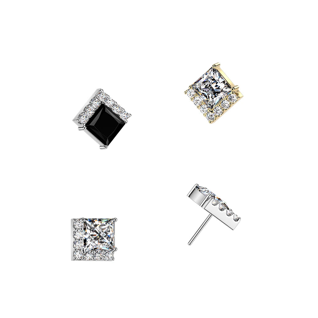 Titanium Threadless Push In Square & Pave Round CZ Cluster Top