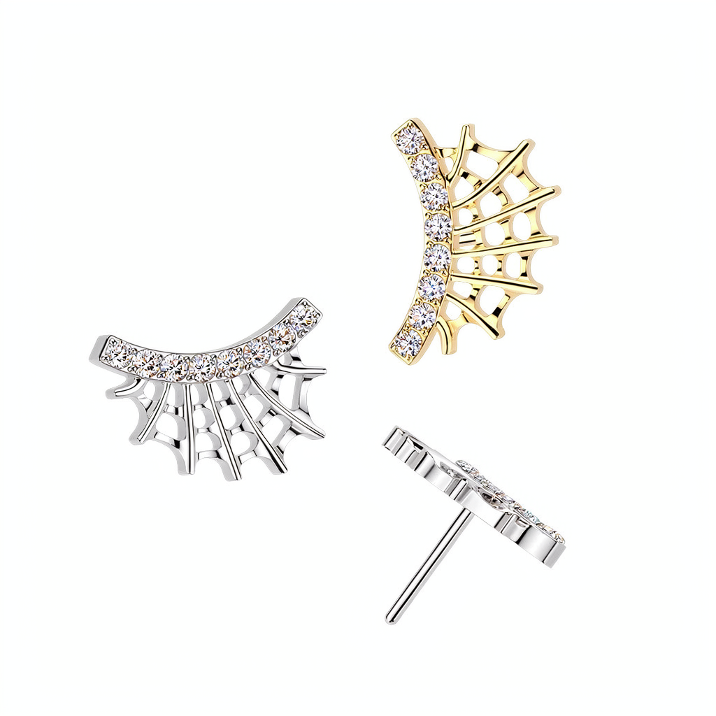 Titanium Threadless Push In Top Lined CZ Spider Web