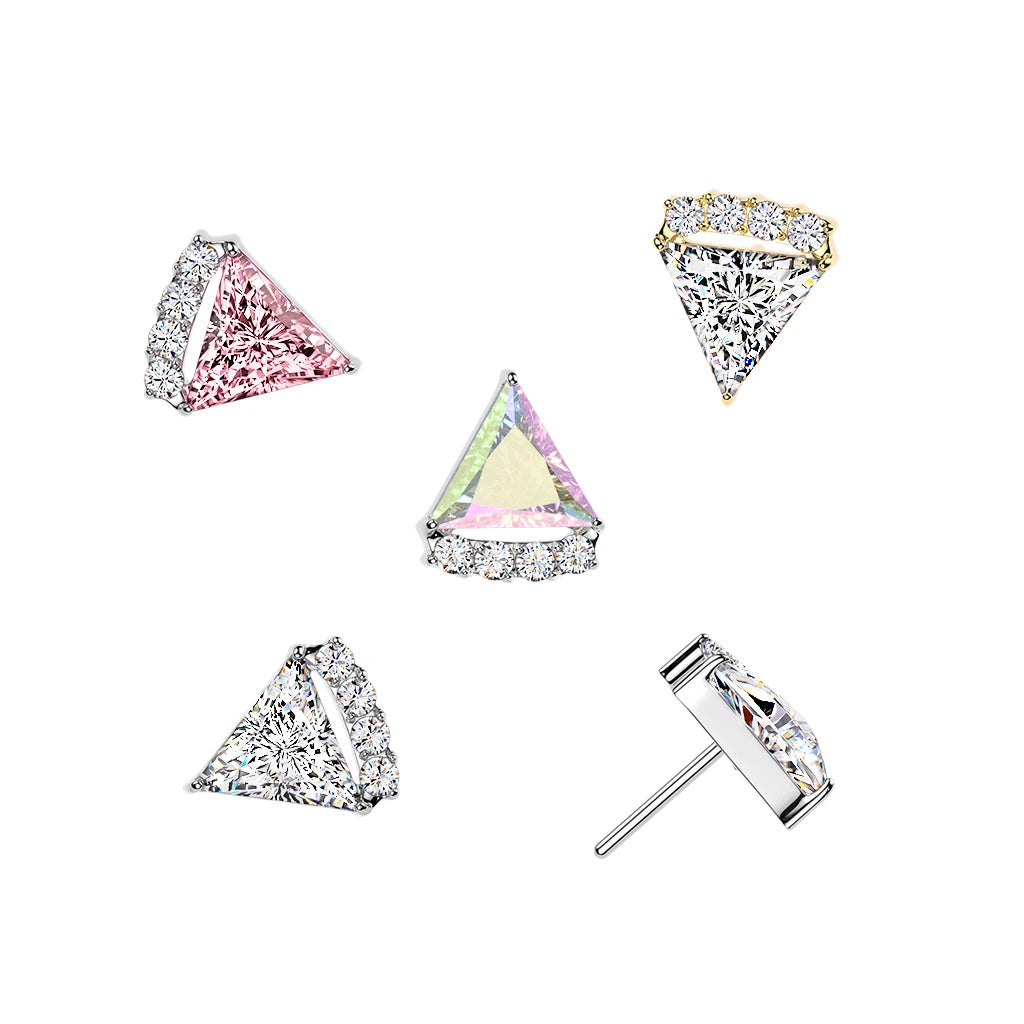 Titanium Threadless Push In Triangle CZ With Round CZ Top