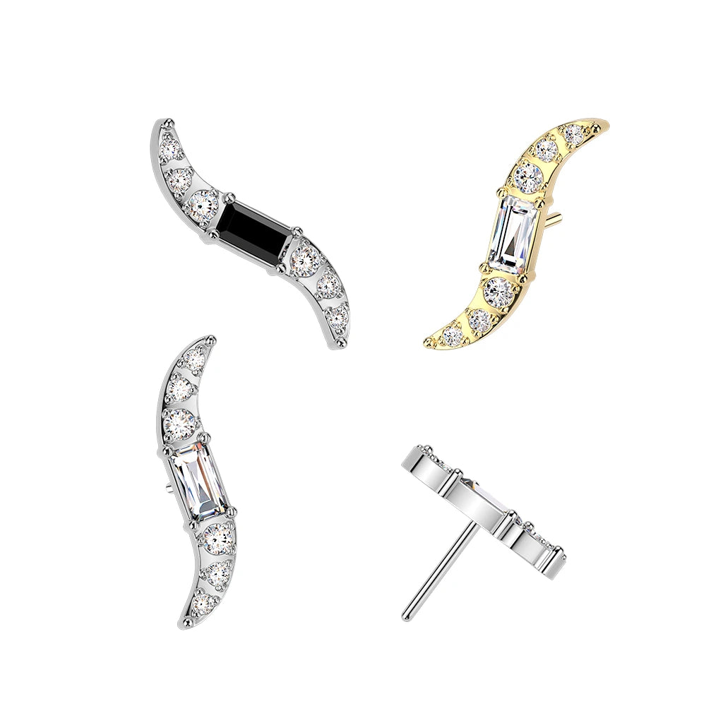 Titanium Threadless Push In Wave Top With Baguette CZ Center and Round CNC Set CZ