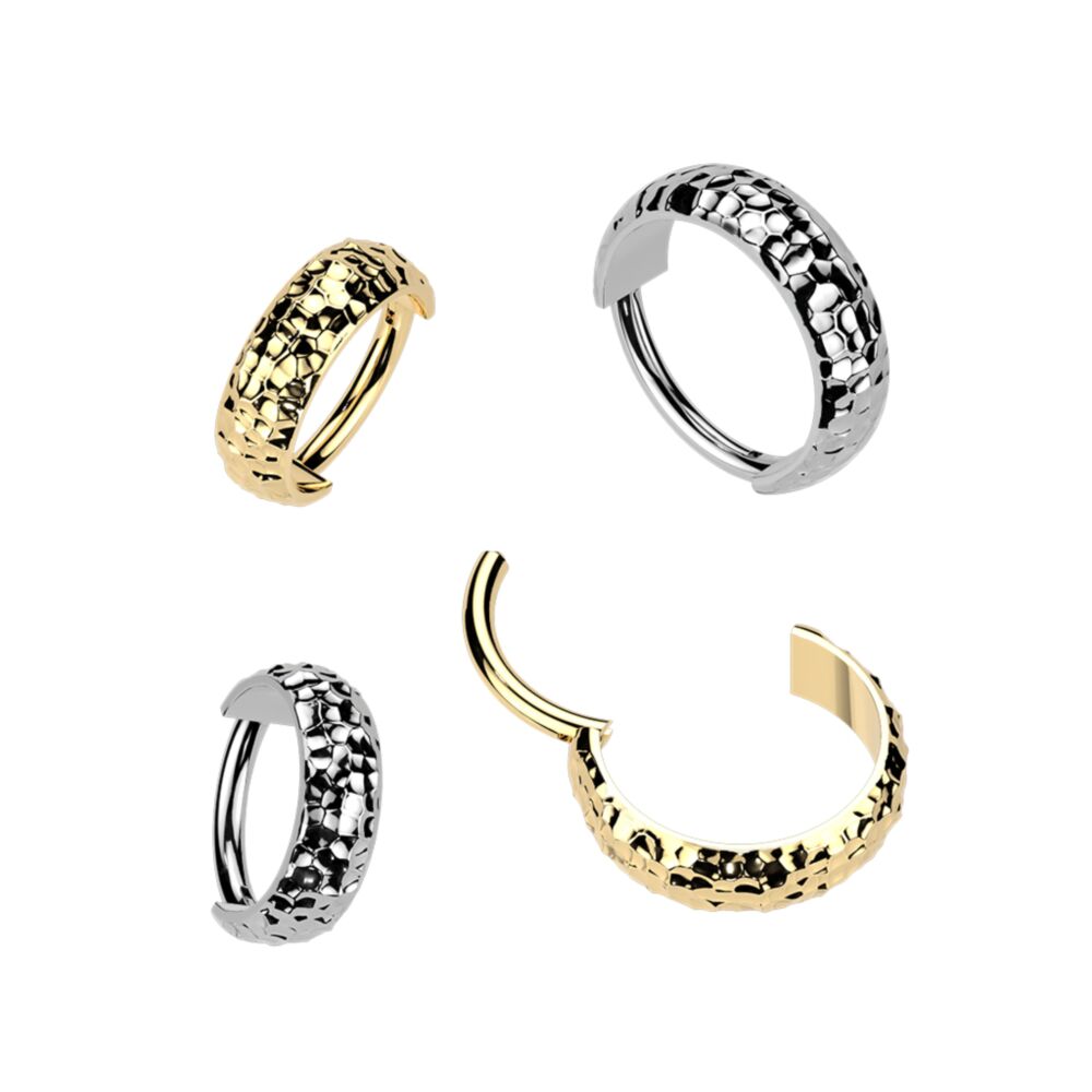 Titanium Wide Hinged Segment Hoop Ring With Hammered Pattern