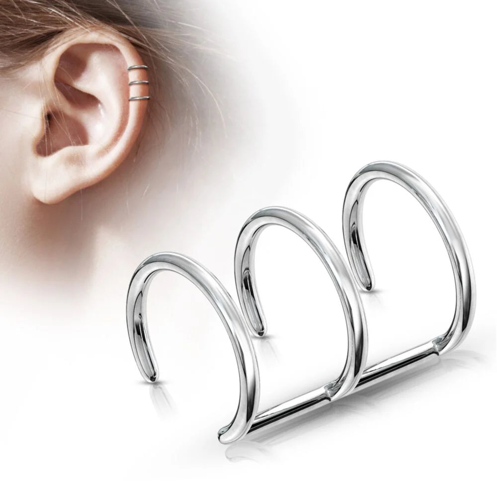 Triple Closure Ring 316L Surgical Steel Fake Non-Piercing Cartilage...