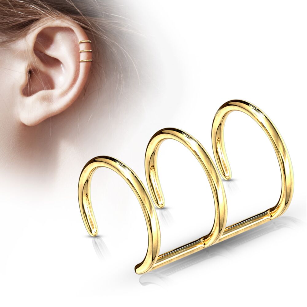 Triple Closure Ring Gold IP Over 316L Surgical Steel Fake Non-Piercing...