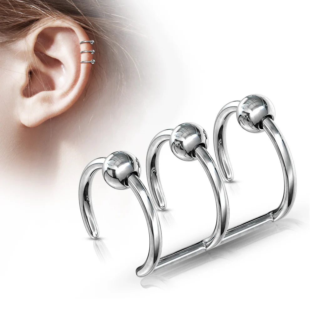 Triple Closure Ring with Beads 316L Surgical Steel Fake Non-Piercing...