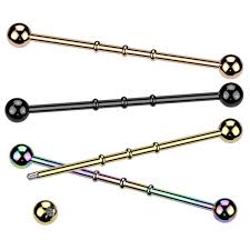 Triple Notched Industrial Barbell Titanium IP Over 316L Surgical Steel...