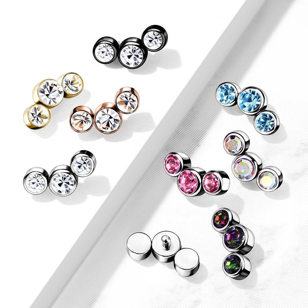 Triple Round Jewel Bezel Set 316L Surgical Steel Internally Threaded...