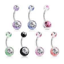 Ultra Glitter Navel Ring with Double Gems