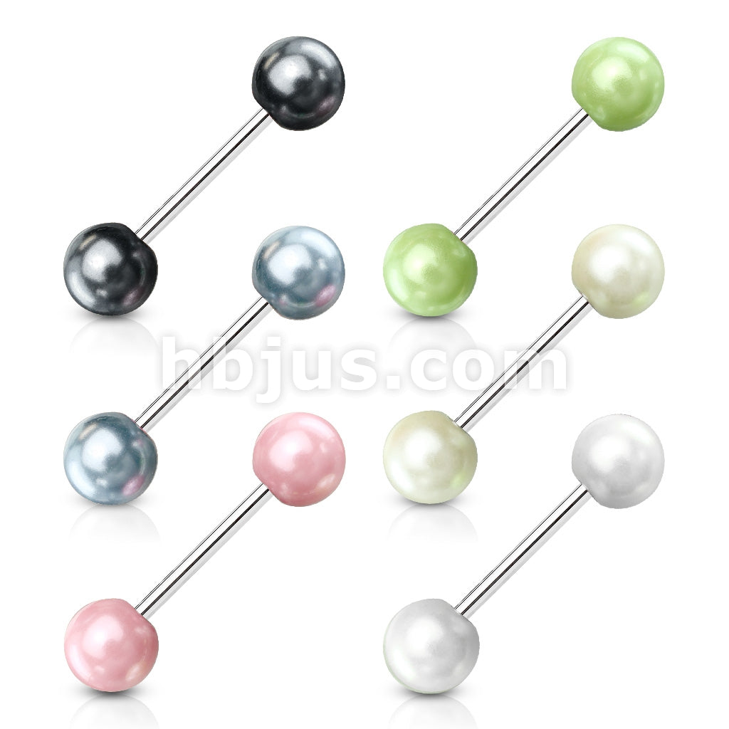 6 Pcs Value Pack of Assorted Color 316L Surgical Steel Barbells with Faux Pearl Balls - Image 2