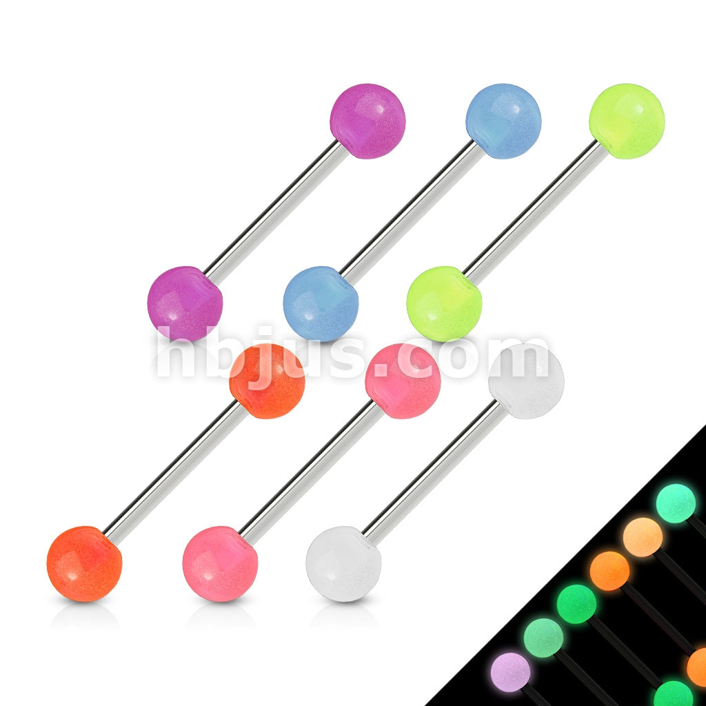 6 Pcs Value Pack of Assorted Color 316L Surgical Steel Barbells with Glow In The Dark Balls - Image 2