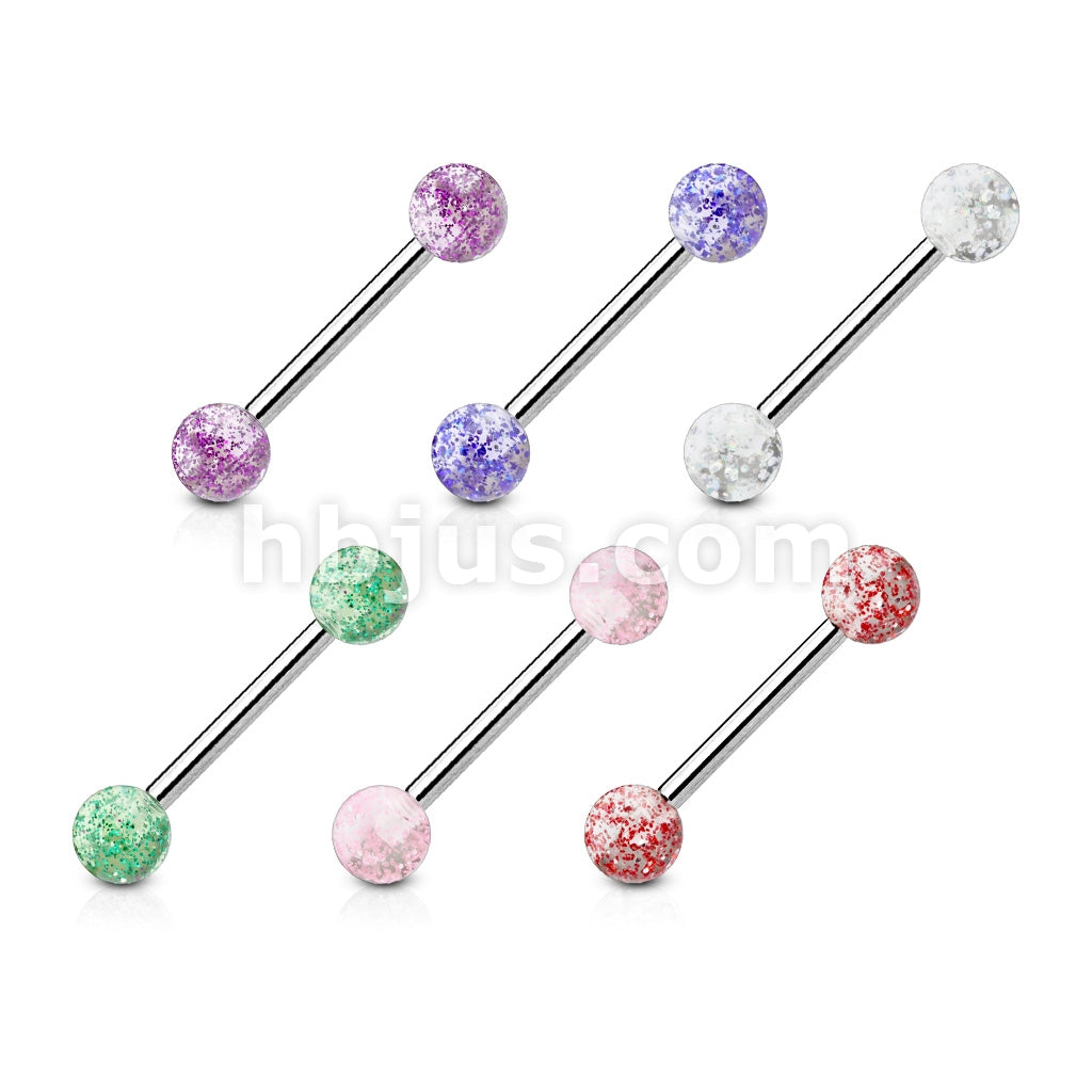 6 Pcs Value Pack of Assorted Color 316L Surgical Steel Barbells with Acrylic Color Ultra Glitter Ball - Image 2