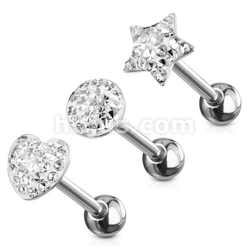 3 Pcs Assorted Shapes 316L Surgical Steel Clear CZ Paved Tongue Ring Pack - Image 2