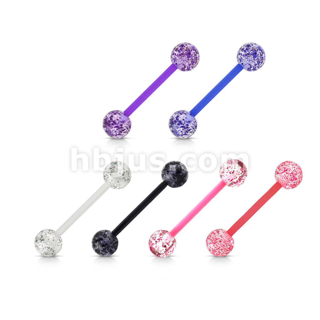 6 Pcs Value Pack Bio Flex Barbells with Super Glitter UV Light Reactive Acrylic Balls - Image 2