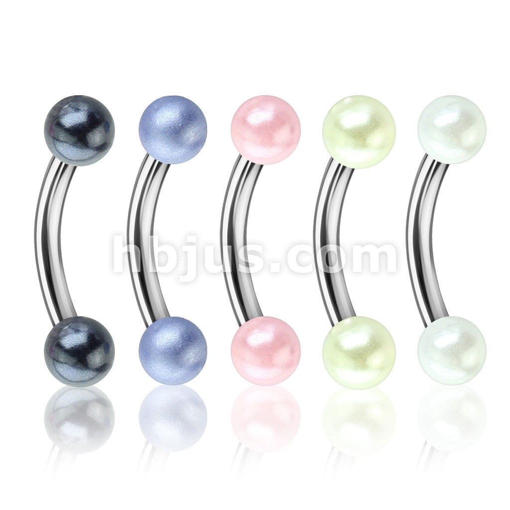 5 Pcs Value Pack Pearlish Coat Acrylic Balls 316L Surgical Steel Eyebrow Curve Ring - Image 2