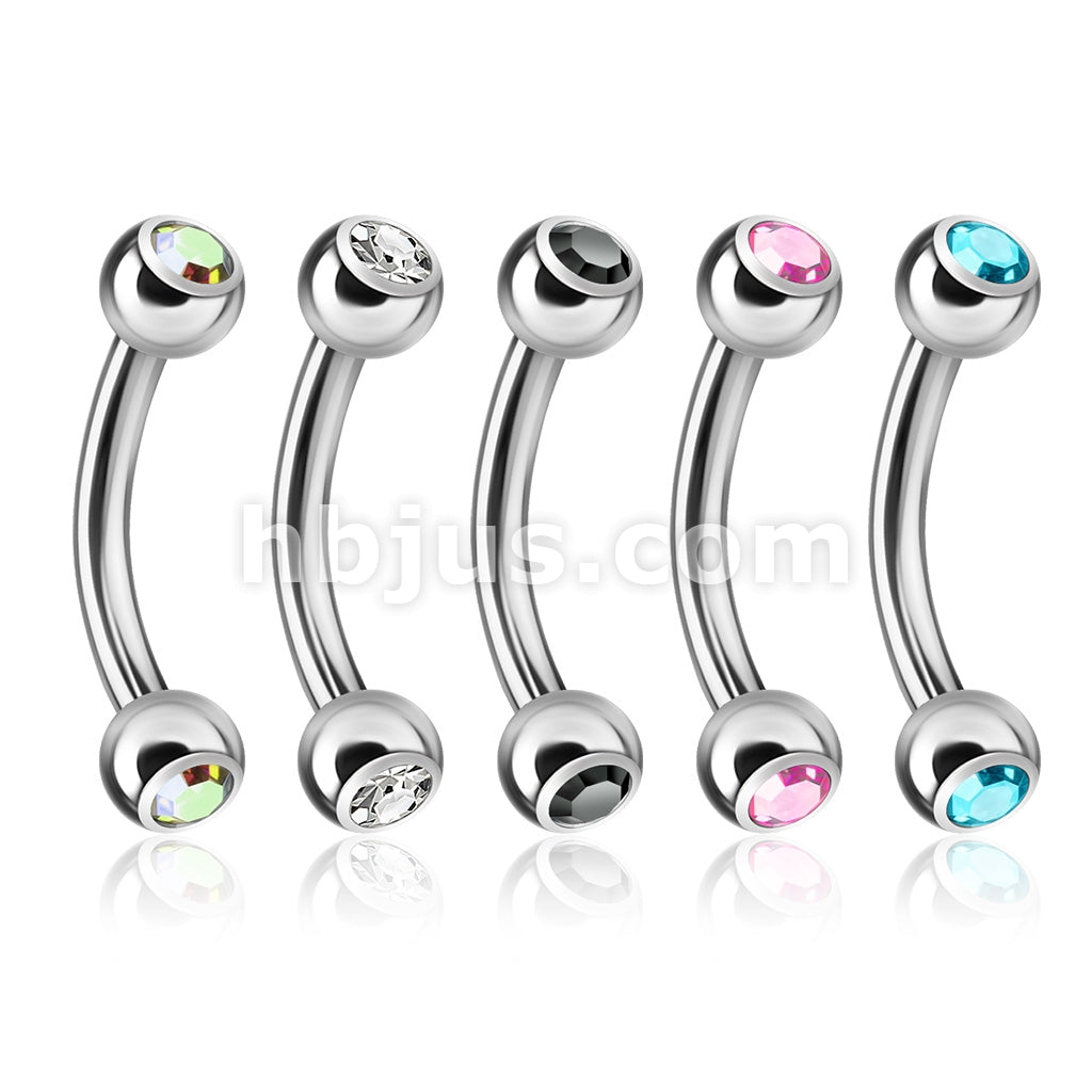 5 Pcs Value Pack Press Fit Double Gemmed Mixed Color 316L Surgical Steel Eyebrow Curve Ring - Image 2