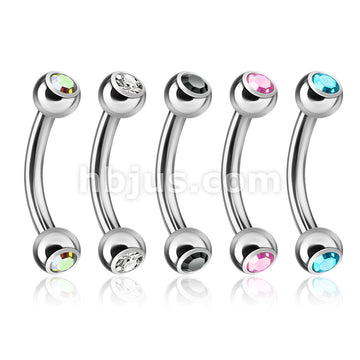 5 Pcs Value Pack Press Fit Double Gemmed Mixed Color 316L Surgical Steel Eyebrow Curve Ring - Image 2